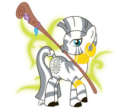 Size: 980x846 | Tagged: safe, artist:elm-chan, zecora, zebra, g4, female, mouth hold, solo, staff