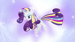 Size: 1280x720 | Tagged: safe, screencap, rarity, g4, twilight's kingdom, female, lidded eyes, open mouth, rainbow power, rainbow power-ified, smiling, solo, sparkles
