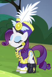 Size: 371x551 | Tagged: safe, screencap, rarity, pony, unicorn, g4, testing testing 1-2-3, ancient wonderbolts uniform, boots, clothes, costume, female, hat, mare, sgt. rarity, shako, shoes, solo, uniform, wonderbolts uniform