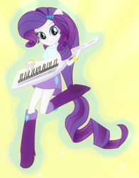 Size: 479x611 | Tagged: safe, screencap, rarity, equestria girls, g4, my little pony equestria girls: rainbow rocks, player piano, boots, bracelet, clothes, female, high heel boots, jewelry, keytar, musical instrument, ponied up, ponytail, skirt, solo