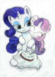 Size: 735x1024 | Tagged: safe, artist:kuredera, rarity, sweetie belle, g4, hug, sisters