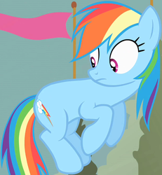 Size: 614x665 | Tagged: safe, screencap, rainbow dash, pegasus, pony, g4, the return of harmony, concerned, female, floating, looking back, mare, solo, wingless