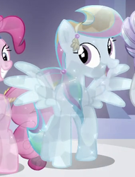 Size: 338x442 | Tagged: safe, screencap, pinkie pie, rainbow dash, crystal pony, pegasus, pony, g4, the crystal empire, cropped, crystallized, outfit catalog, solo focus, spread wings, wings