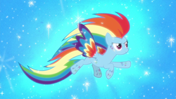 Size: 1280x720 | Tagged: safe, screencap, rainbow dash, g4, my little pony: friendship is magic, twilight's kingdom, female, flying, rainbow power, rainbow power-ified, solo