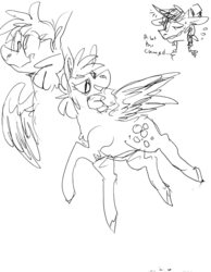 Size: 2094x2700 | Tagged: safe, artist:fezhead, derpy hooves, oc, oc:cheater, pegasus, pony, g4, agender, female, high res, mare, monochrome, self insert