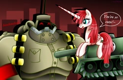 Size: 1109x721 | Tagged: safe, artist:pinkrose2001, oc, oc:fausticorn, alicorn, pony, crossover, panzerfaust, skullgirls, tank (vehicle)