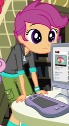 Size: 259x469 | Tagged: safe, screencap, scootaloo, sweetie belle, equestria girls, g4, computer, school, youtube