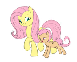 Size: 805x645 | Tagged: safe, artist:carnifex, fluttershy, oc, oc:heartsong, g4, mother and daughter, offspring, parent:bulk biceps, parent:fluttershy, parents:flutterbulk, simple background, white background