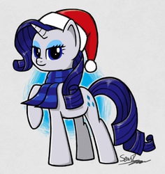 Size: 850x900 | Tagged: safe, artist:sheandog, part of a set, rarity, g4, clothes, female, hat, santa hat, scarf, solo