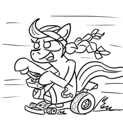 Size: 800x800 | Tagged: safe, artist:jargon scott, jinx, earth pony, pony, g4, amputee, disabled, female, katawa jinx, remote control car