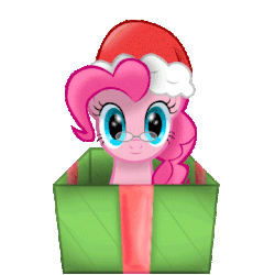 Size: 360x360 | Tagged: safe, artist:sedrice, pinkie pie, earth pony, pony, g4, animated, christmas, female, glasses, hat, pony in a box, santa hat, solo