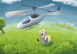 Size: 1920x1350 | Tagged: safe, artist:scootiebloom, dinky hooves, g4, female, helicopter, solo, toy