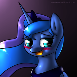 Size: 2000x2000 | Tagged: safe, artist:whisperfoot, princess luna, g4, blushing, female, high res, smiling, solo