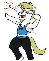Size: 800x1000 | Tagged: safe, artist:jargon scott, bulk biceps, g4, buffy biceps, clothes, midriff, rule 63, tank top, what has science done, wii fit trainer, yeah
