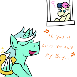 Size: 800x800 | Tagged: safe, artist:jargon scott, bon bon, lyra heartstrings, sweetie drops, g4, female, guyra, half r63 shipping, is you is or is you ain't my baby, louis jordan, male, rule 63, ship:guyrabon, ship:lyrabon, shipping, solid serenade, straight, tom and jerry