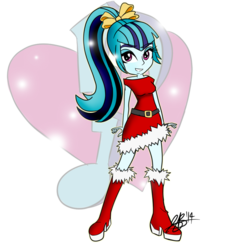 Size: 1280x1280 | Tagged: safe, artist:xxxsketchbookxxx, sonata dusk, equestria girls, g4, bow, christmas, clothes, cute, cutie mark, female, grin, looking at you, santa costume, simple background, smiling, solo, transparent background