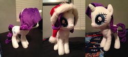 Size: 3500x1556 | Tagged: safe, artist:iflysna94, rarity, pony, g4, hat, irl, photo, plushie, santa hat