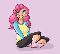 Size: 722x647 | Tagged: safe, artist:mcwhale4, pinkie pie, human, g4, clothes, female, human female, humanized, no pupils, simple background, smiling, socks, solo