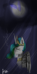 Size: 400x800 | Tagged: safe, artist:jorge123esp, nightmare moon, princess celestia, princess luna, alicorn, pony, g4, crying, moon, rain, sad, signature, wind, wings