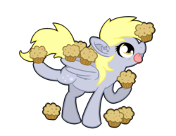 Size: 1024x795 | Tagged: safe, artist:amberlea-draws, derpy hooves, pegasus, pony, g4, balancing, ear fluff, female, mare, muffin, ponies balancing stuff on their nose, simple background, solo, that pony sure does love muffins, tongue out, transparent background