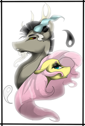 Size: 2083x3058 | Tagged: safe, artist:slapdatpig, discord, fluttershy, g4, female, high res, male, ship:discoshy, shipping, straight