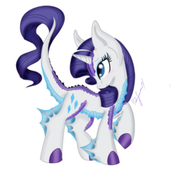 Size: 2000x2000 | Tagged: safe, artist:pvrii, rarity, dracony, g4, female, high res, raised hoof, simple background, solo, species swap, transparent background