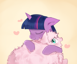 Size: 555x466 | Tagged: safe, artist:baekgup, twilight sparkle, oc, oc:fluffle puff, g4, floppy ears, gasp, heart, hug