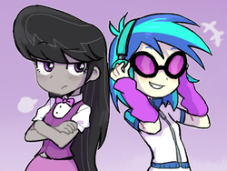 Size: 400x300 | Tagged: safe, artist:baekgup, dj pon-3, octavia melody, vinyl scratch, equestria girls, g4, headphones, sunglasses