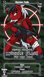 Size: 800x1399 | Tagged: safe, artist:vavacung, oc, oc only, pegasus, pony, bandage, bipedal, commission, frown, gun, hoof hold, kevlar, male, pactio card, ponies with guns, rifle, solo, stallion, weapon