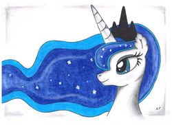 Size: 4677x3400 | Tagged: artist needed, safe, princess luna, g4, female, portrait, solo, traditional art