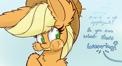 Size: 1280x689 | Tagged: safe, artist:heir-of-rick, applejack, daily apple pony, g4, apple, dripping, ear fluff, eating, female, gossip, impossibly large ears, puffy cheeks, solo