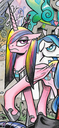 Size: 223x479 | Tagged: safe, idw, princess cadance, queen chrysalis, shining armor, g4, evil cadance, mirror universe, tired