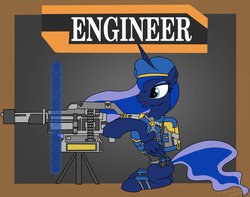Size: 1006x794 | Tagged: safe, artist:spazzymcnugget, princess luna, pony, g4, armor, crossover, engineer, female, new conglomerate, planetside 2, science fiction, solo, vector, video game