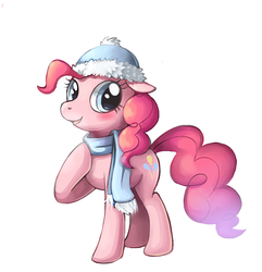 Size: 550x570 | Tagged: safe, artist:haku, pinkie pie, g4, clothes, female, hat, scarf, solo