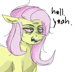 Size: 1090x1036 | Tagged: safe, fluttershy, g4, 1000 hours in ms paint, bloodshot eyes, female, high, messy mane, solo, stoned