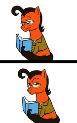 Size: 500x800 | Tagged: safe, artist:crazynutbob, oc, oc only, oc:tomato sandwich, book, business suit, prehensile tail, raised eyebrow, reading
