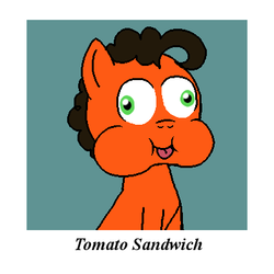 Size: 400x400 | Tagged: safe, artist:crazynutbob, oc, oc only, oc:tomato sandwich, pony, cheek puffing, colt, derp, male, photo, silly, solo, tongue out, wall eyed, younger