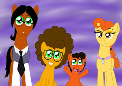 Size: 1024x727 | Tagged: safe, artist:crazynutbob, cheese sandwich, oc, oc:tomato sandwich, g4, bags under eyes, brothers, colt, family, family photo, father, frown, glasses, male, mother, smiling, younger