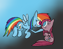 Size: 1488x1162 | Tagged: safe, pinkie pie, rainbow dash, g4, female, lesbian, pinkamena diane pie, ship:pinkiedash, shipping