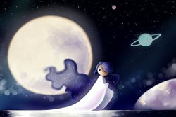 Size: 1024x685 | Tagged: safe, artist:claire-pouette, princess luna, human, g4, female, humanized, moon, solo, space