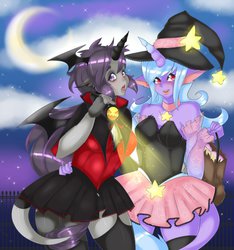 Size: 864x924 | Tagged: safe, artist:lunathyst, oc, oc only, unicorn, anthro, anthro oc, clothes, garter belt, human facial structure, nightmare night, socks, stockings, thigh highs