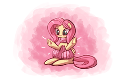 Size: 1134x756 | Tagged: dead source, source needed, safe, artist:lumineko, fluttershy, g4, blushing, clothes, female, keyhole turtleneck, open-chest sweater, shirt, sitting, solo, sweater, sweatershy, turtleneck, underhoof