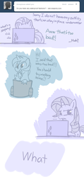 Size: 692x1455 | Tagged: safe, artist:bambooharvester, lyra heartstrings, rarity, sea pony, g4, ask, comic, computer, race swap, rarity replies, tumblr