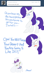 Size: 703x1167 | Tagged: safe, artist:bambooharvester, opalescence, rarity, g4, ask, comic, rarity replies, tumblr
