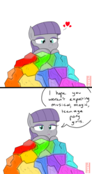 Size: 1536x2912 | Tagged: safe, artist:entou, maud pie, earth pony, pony, equestria girls, g4, my little pony equestria girls: rainbow rocks, 2 panel comic, comic, dialogue, female, heart, looking at you, pun, rock, solo, speech bubble