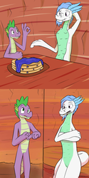 Size: 1280x2560 | Tagged: safe, artist:fuzebox, spike, oc, oc:kitoith, dragon, g4, cave, comic, flapjacks, male, older, older spike, spike's journey, story included, teenage spike, teenaged dragon, teenager, tumblr