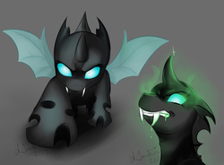 Size: 4000x2942 | Tagged: safe, artist:askbubblelee, changeling, angry, dripping, drool, fangs, glowing eyes, high res, looking at you, spread wings