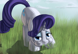 Size: 2704x1869 | Tagged: safe, artist:jayzonsketch, rarity, pony, unicorn, g4, female, grass, grazing, herbivore, horses doing horse things, looking at you, solo