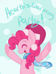 Size: 1000x1300 | Tagged: safe, artist:mdragonflame, pinkie pie, g4, blue, christmas, clothes, cute, hearth's warming, hearth's warming eve, party, scarf, smiling, snow, snowfall