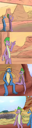 Size: 1280x5120 | Tagged: safe, artist:fuzebox, spike, oc, oc:sharp, dragon, anthro, plantigrade anthro, g4, comic, male, mountain, older, older spike, sitting, spike's journey, story included, teenage spike, teenaged dragon, teenager, tumblr